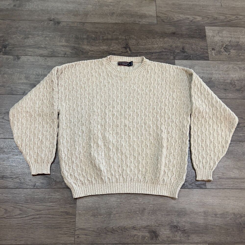 Vintage 90s Roundtree & Yorke Cream 3D Cable Knit Sweater Made in USA - Men's XL